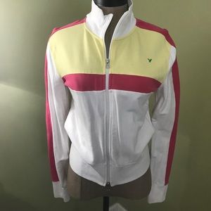 White, pink and yellow jacket